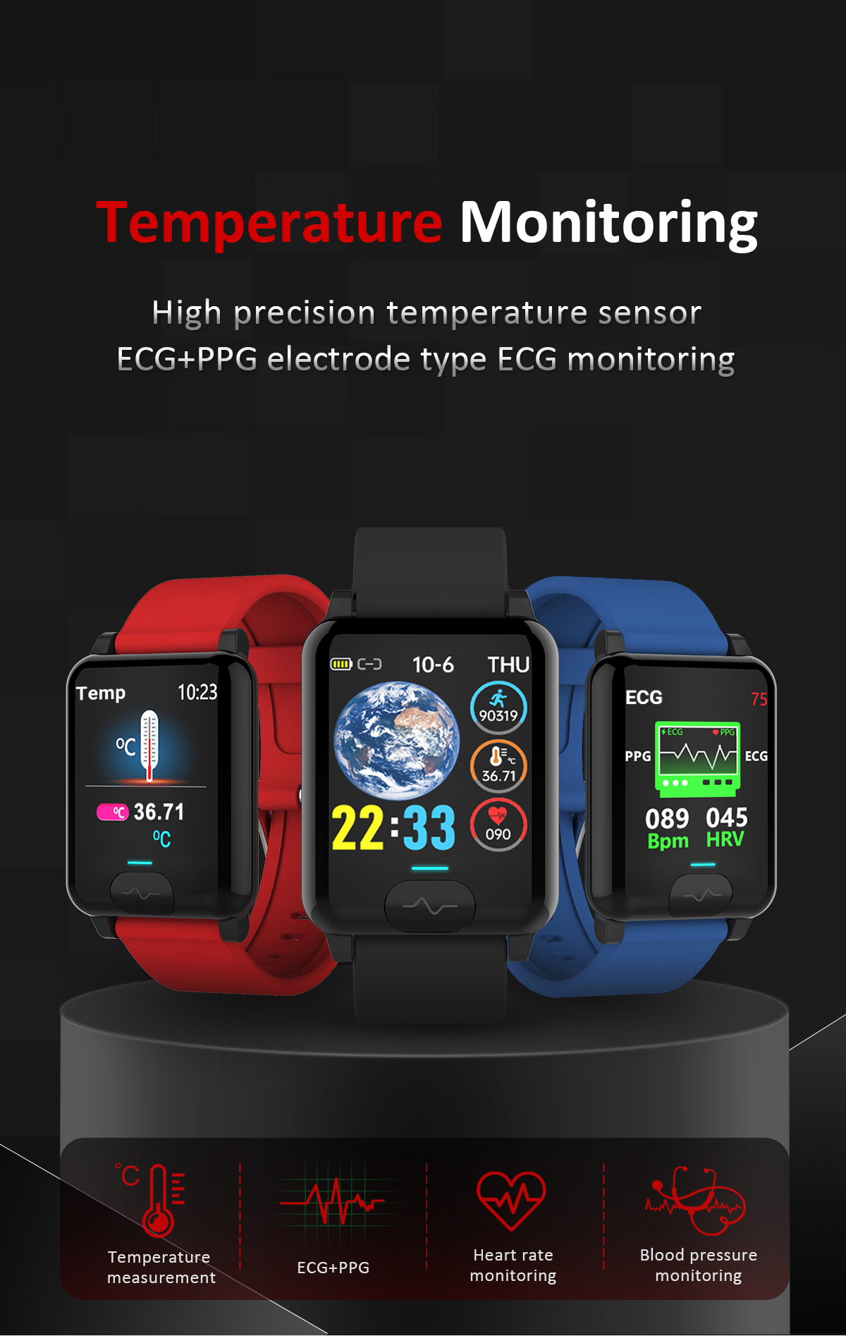 E04S ECG Temperature Smart Wristband 