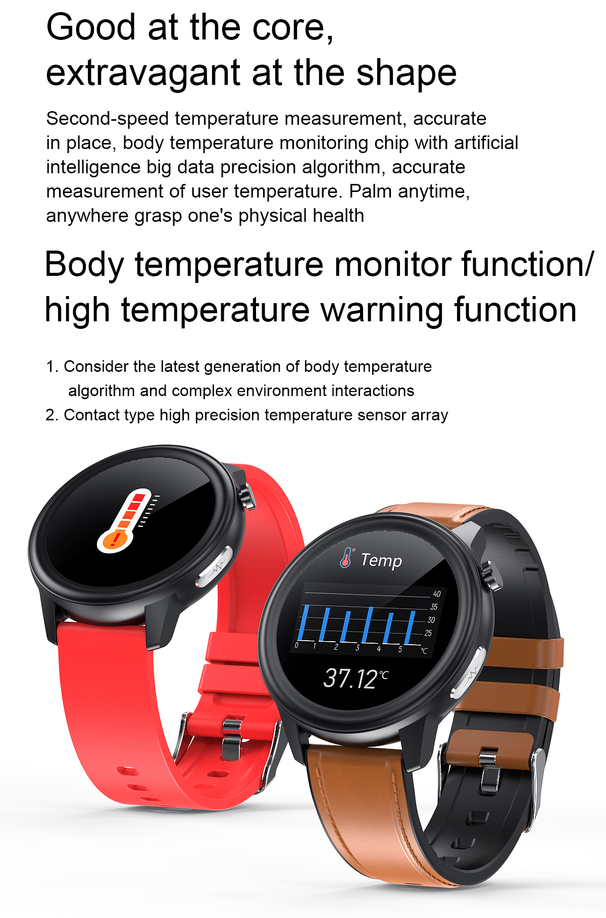 E80 Blood Oxygen ECG Temperature Smart Watch