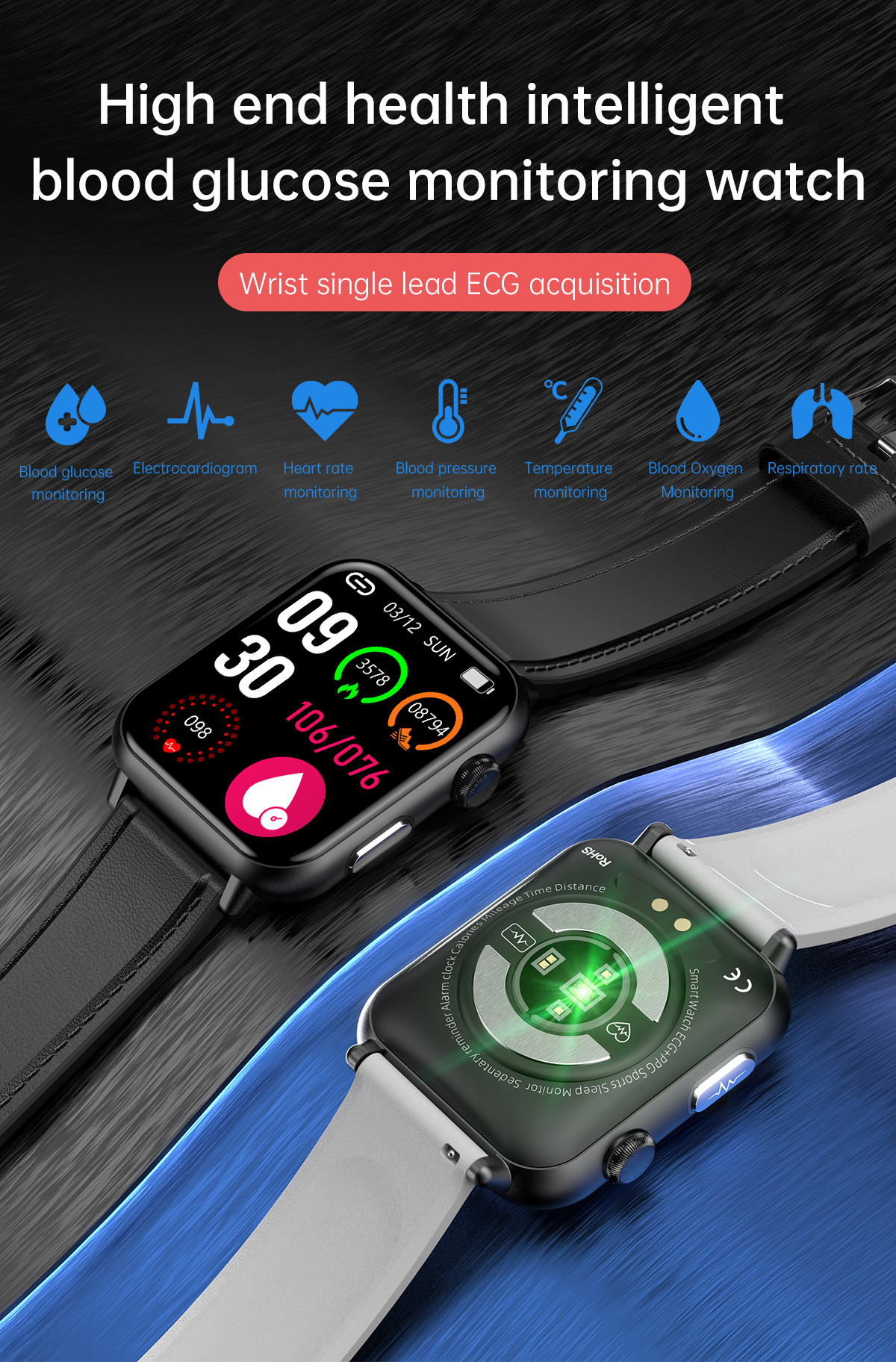 E200 Medical Blood Glucose ECG Health Smart Watch