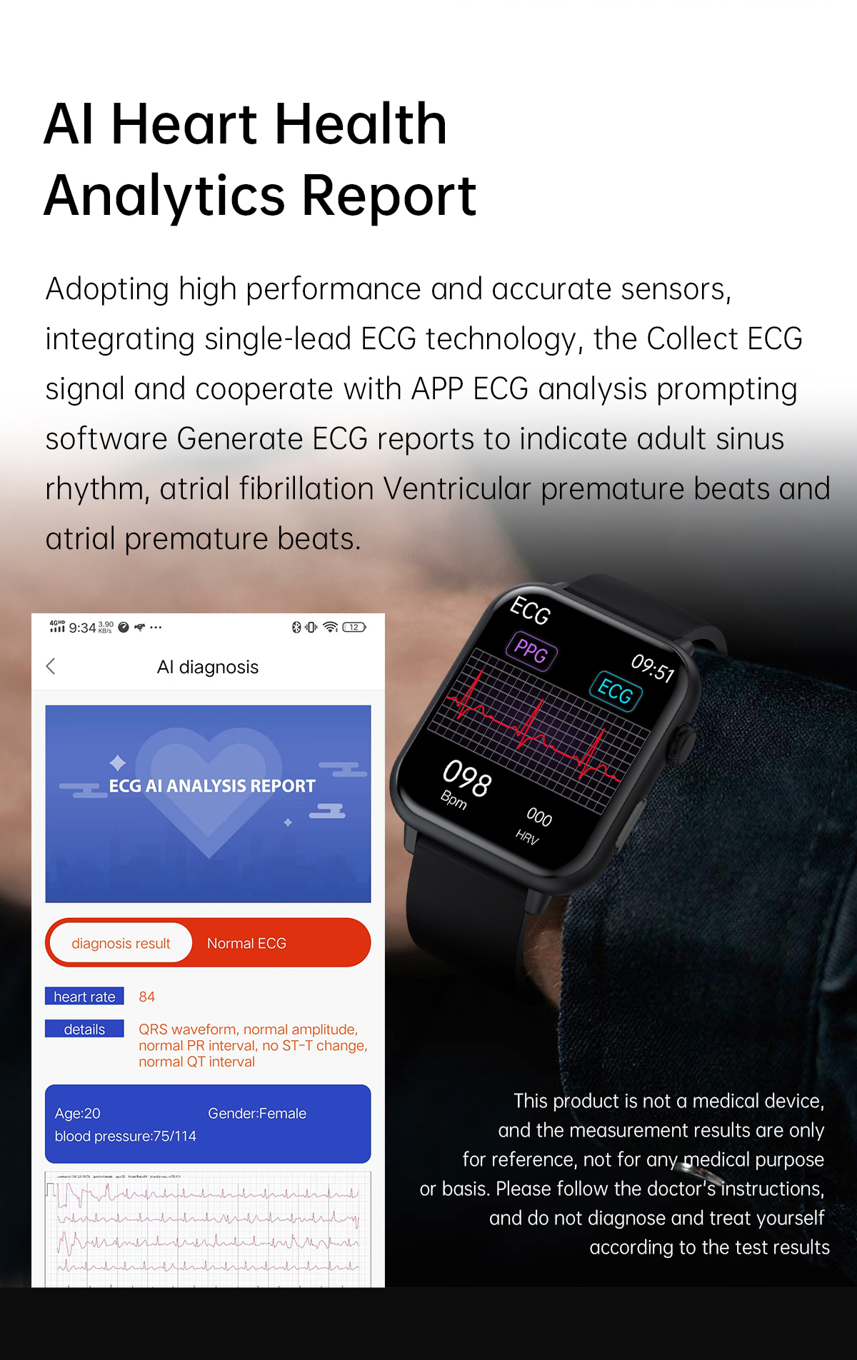 E200 Medical Blood Glucose ECG Health Smart Watch