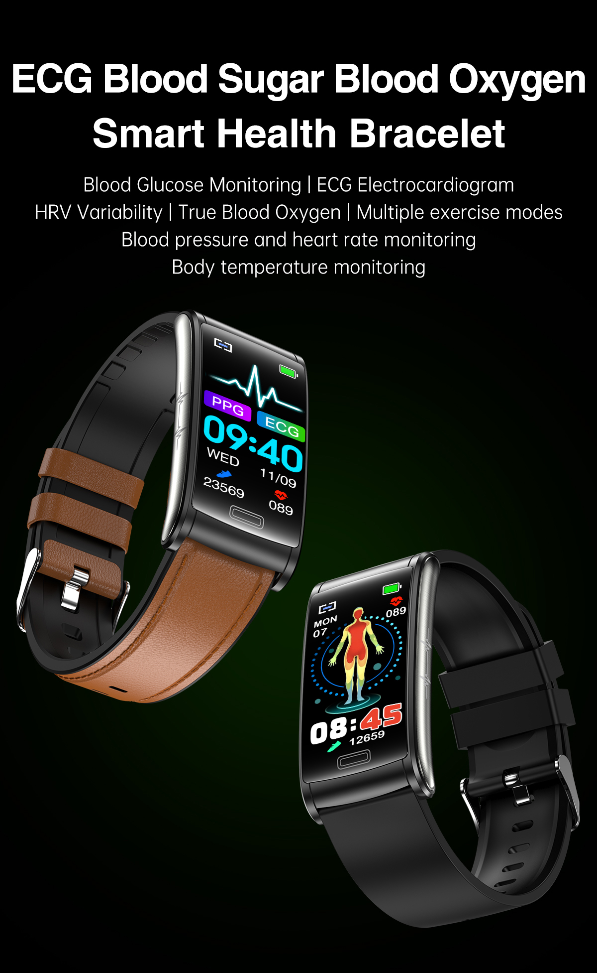 E600 ECG PPG Blood Oxygen Medical Health Smart Bracelet